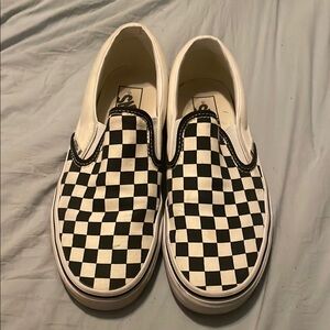 Black and White Checkered Slip-On Vans, Men’s 8, Women’s 9.5